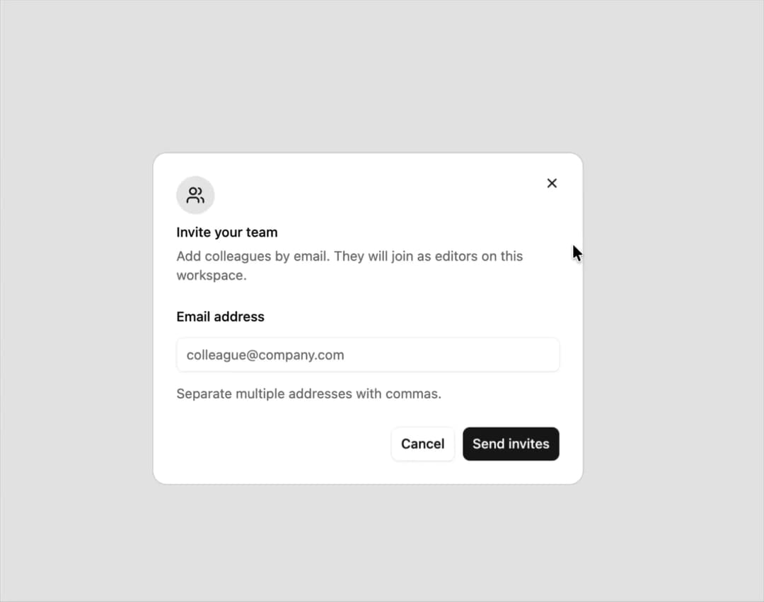Invite Team Dialog preview