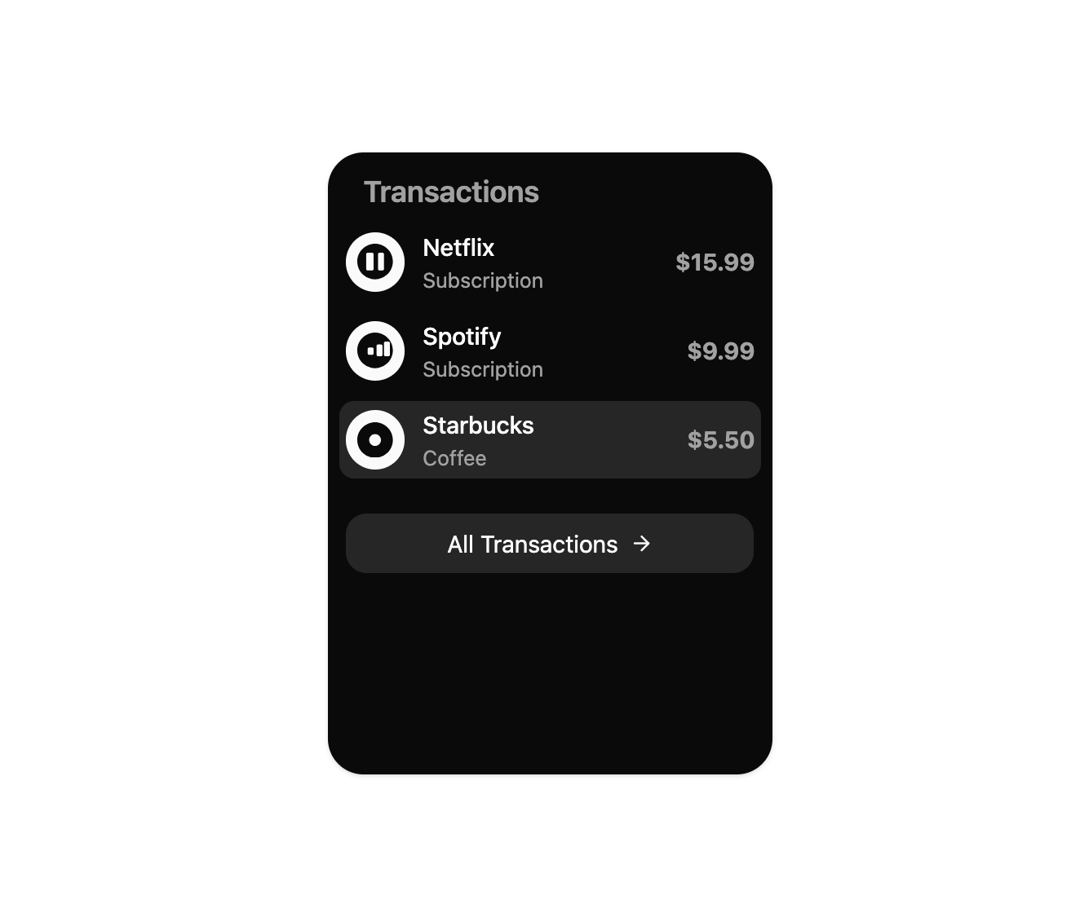 Transaction List preview