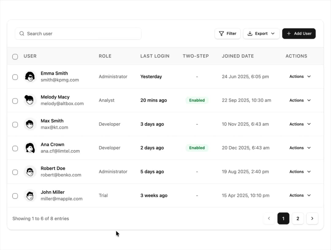 Users List Datatable preview