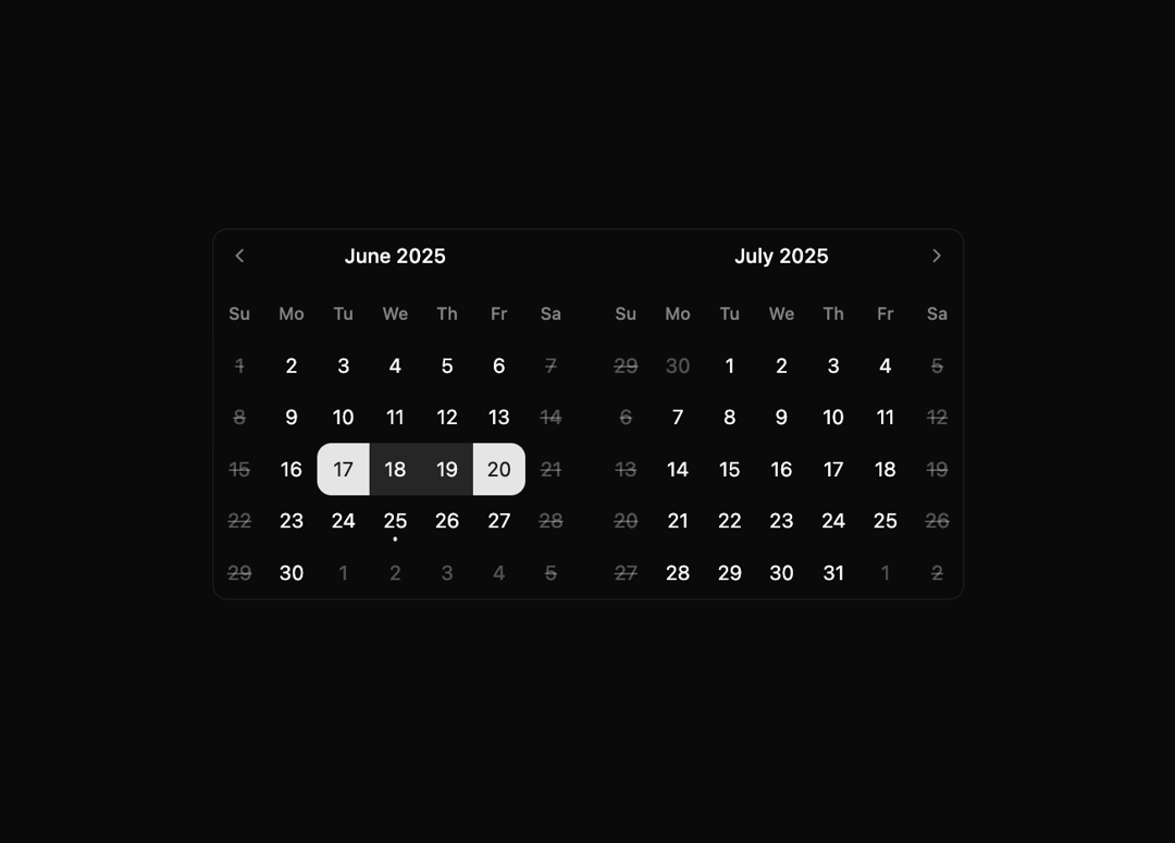 Calendar with disabled weekends preview