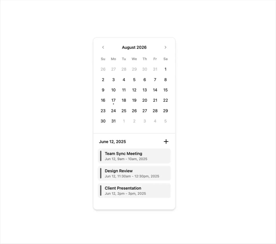 Calendar with event slots preview