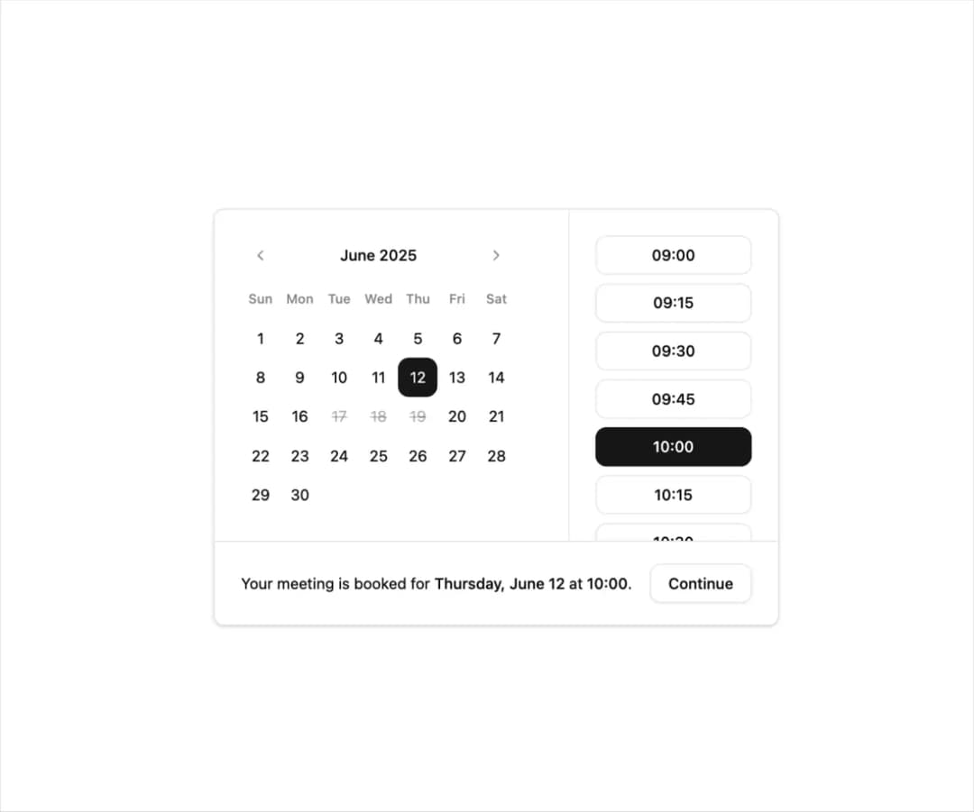 Calendar with time pressets preview