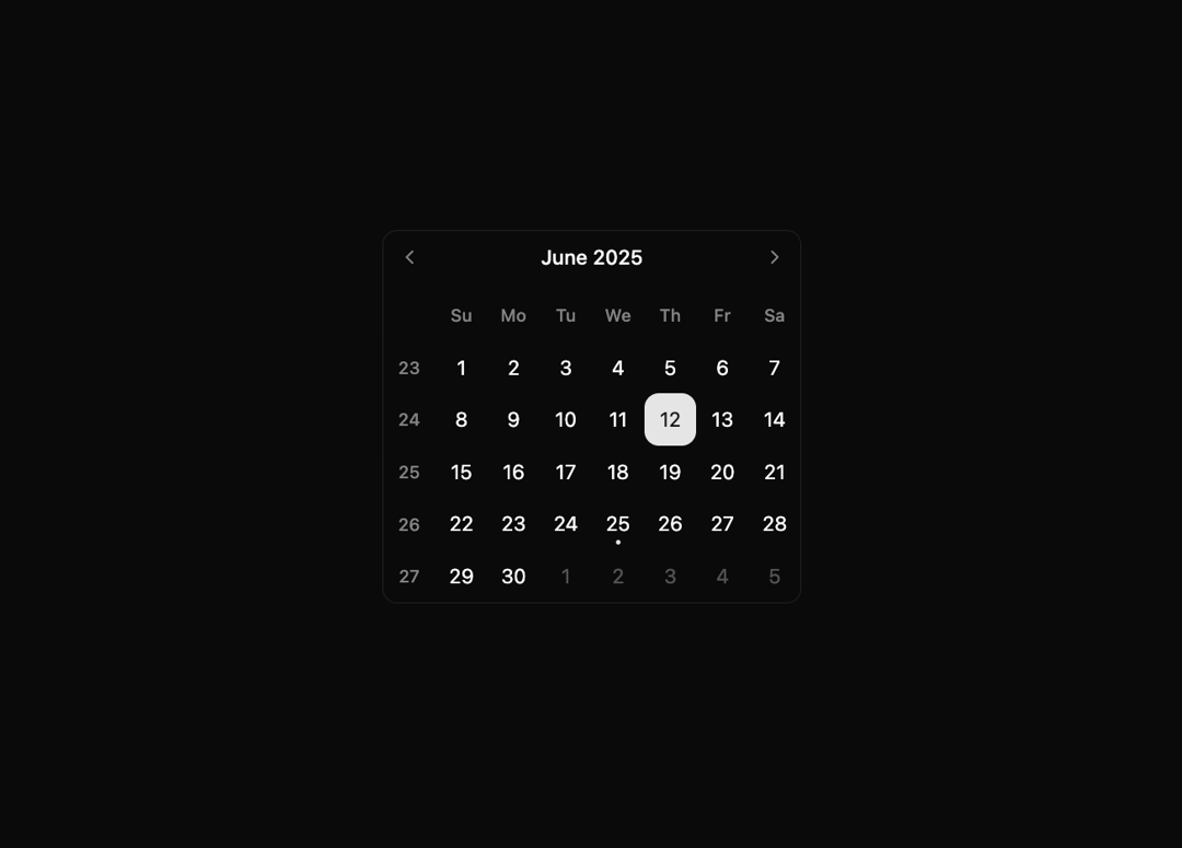 Calendar with week numbers preview
