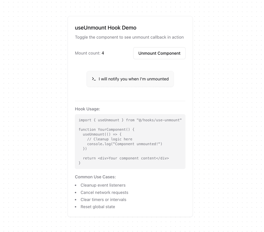 useUnmount preview