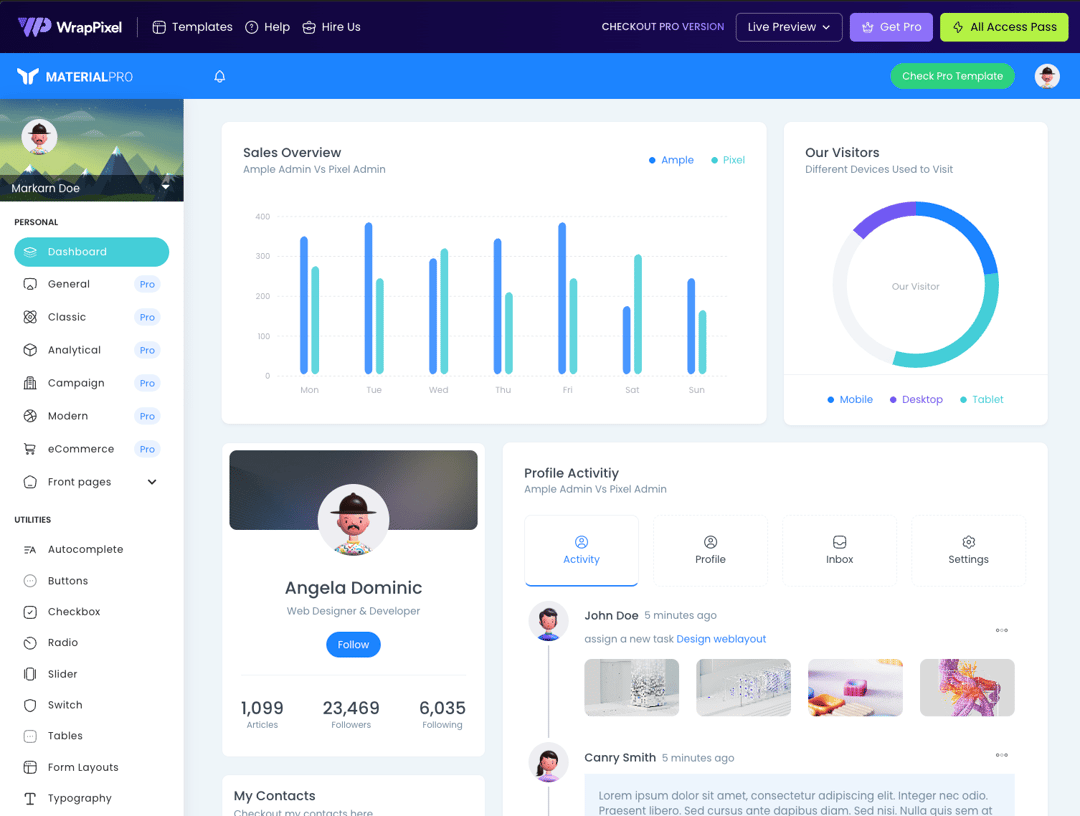MaterialPro React Admin Free preview