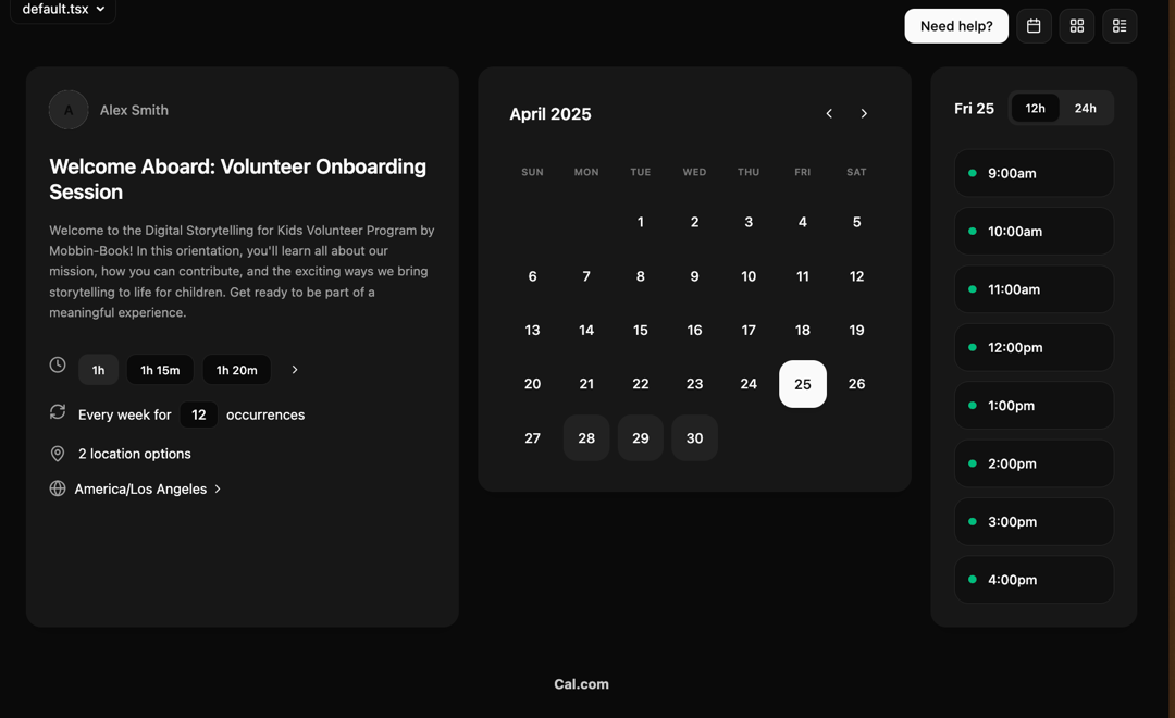 Cal.com Calendar UI preview