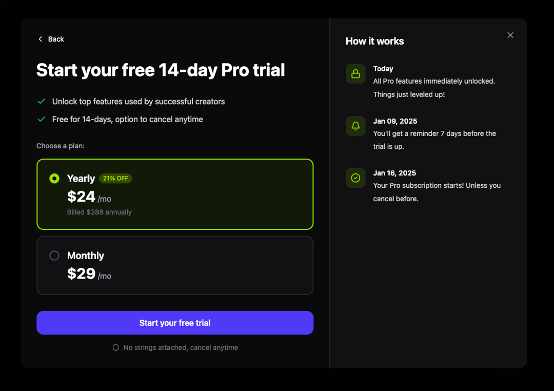 Pricing Trial Modal preview