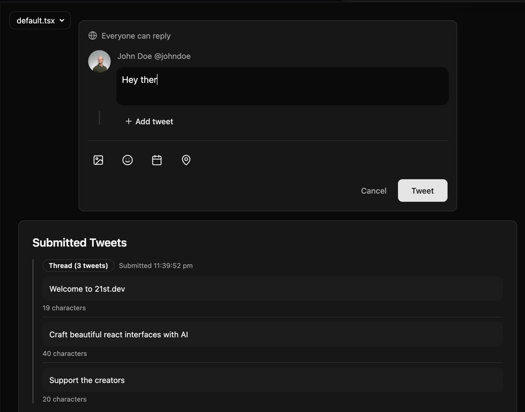 Twitter Tweet Composer preview