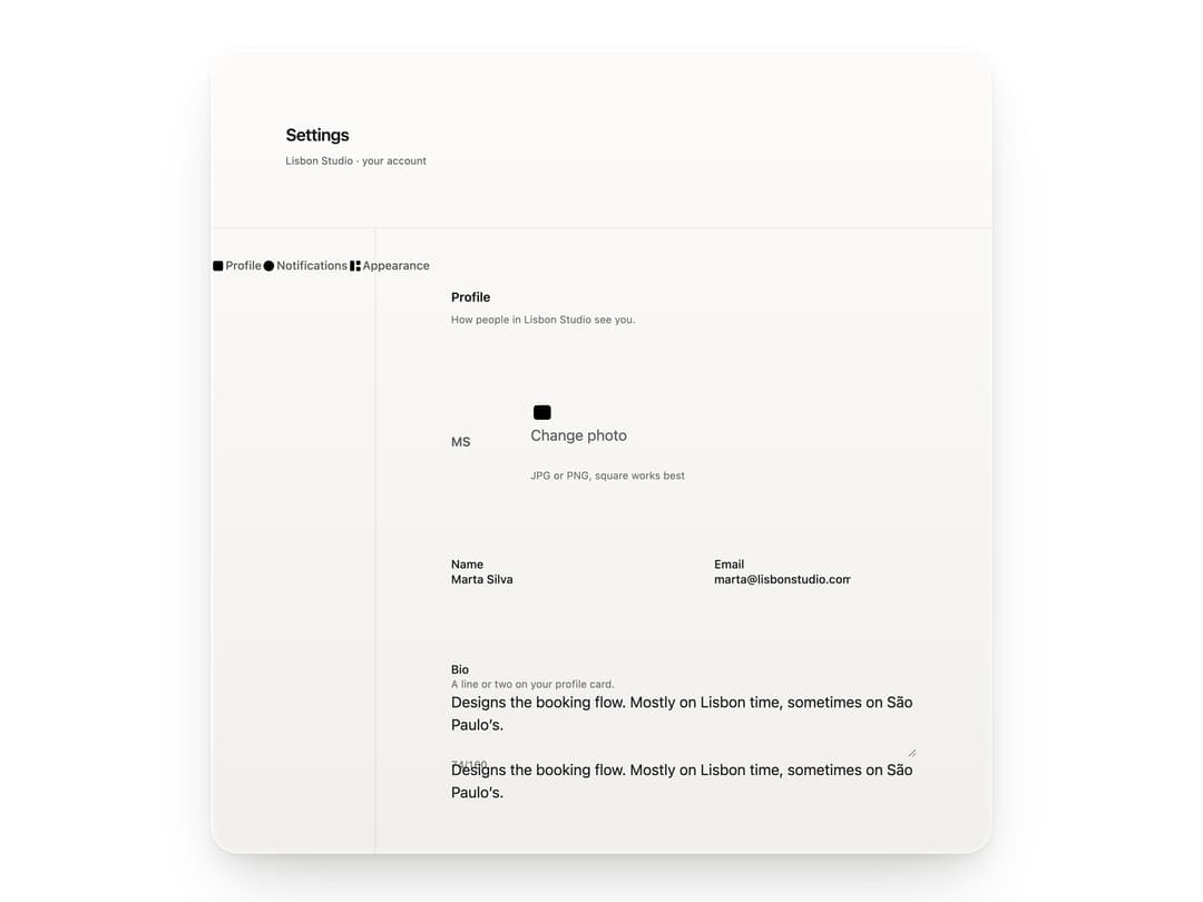Settings Panel Block preview