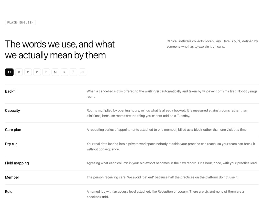 Filterable Glossary preview