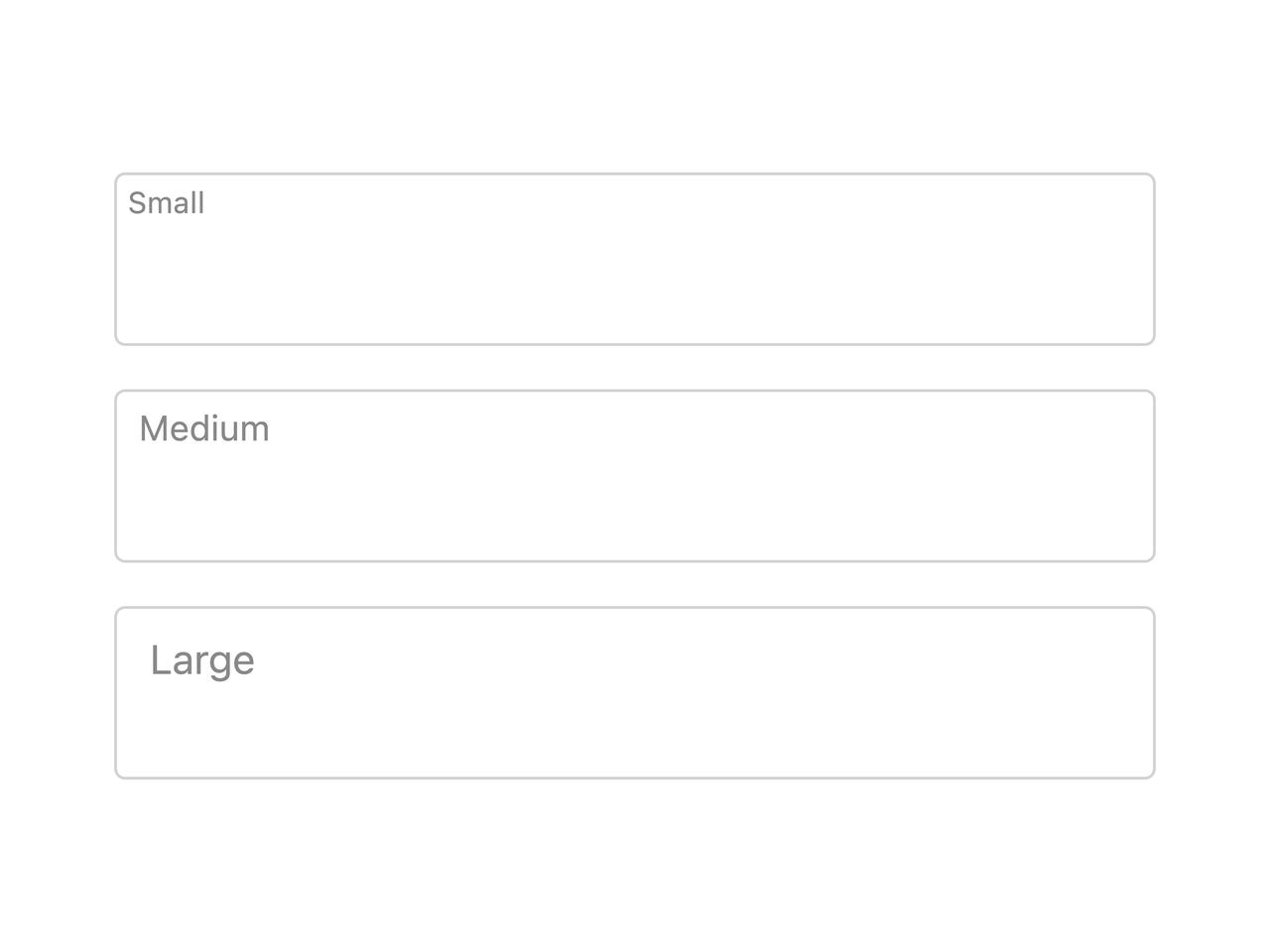 Small, medium and large sizes preview