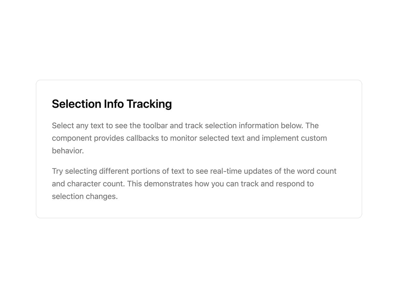 Selection info tracking toolbar preview