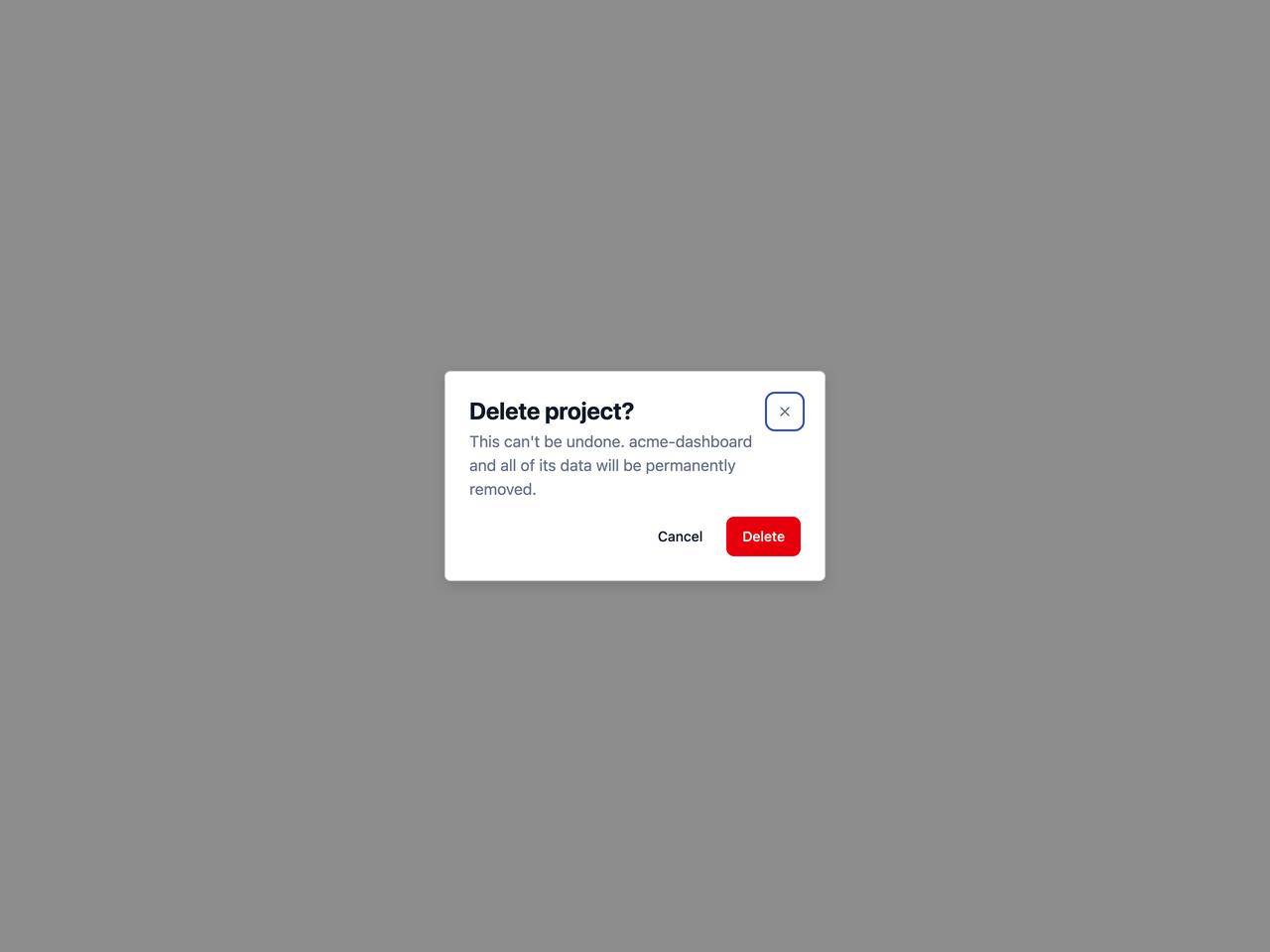 Controlled delete confirmation dialog preview
