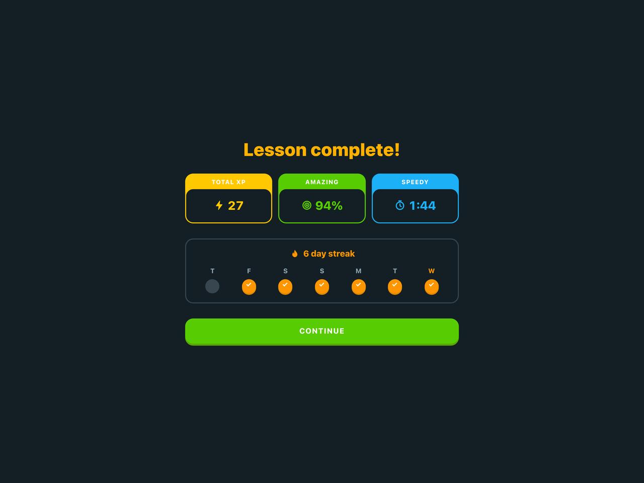 Dark theme lesson summary preview