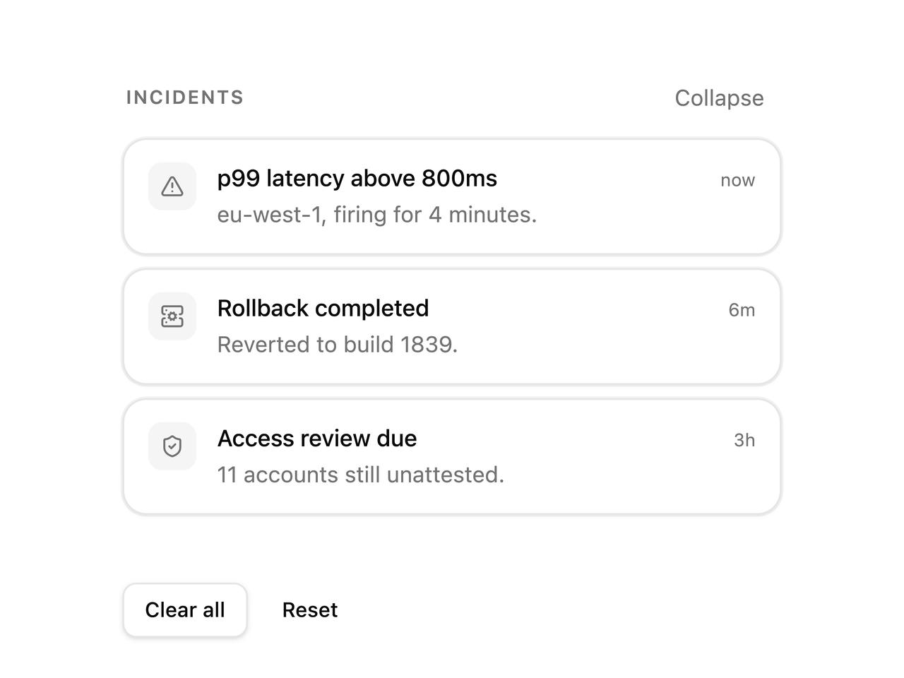 Controlled incidents notification stack preview