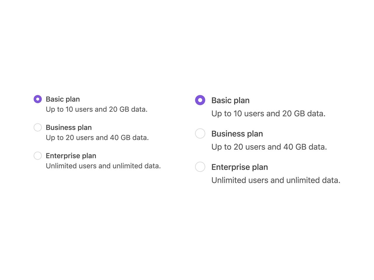 Small and medium radio button sizes preview