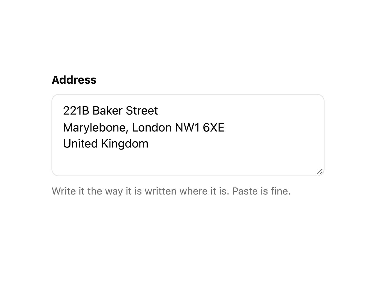 Free-form address (unknown country) preview