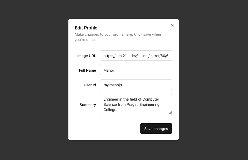 Edit Profile preview