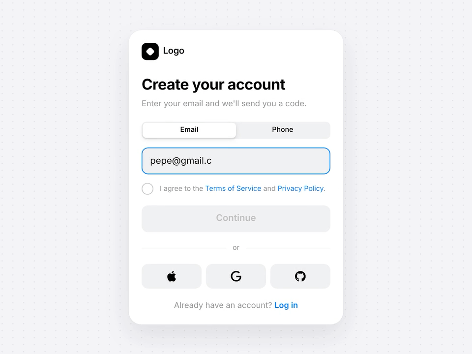 Sign Up Flow preview