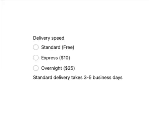 Delivery speed radio with helper text preview