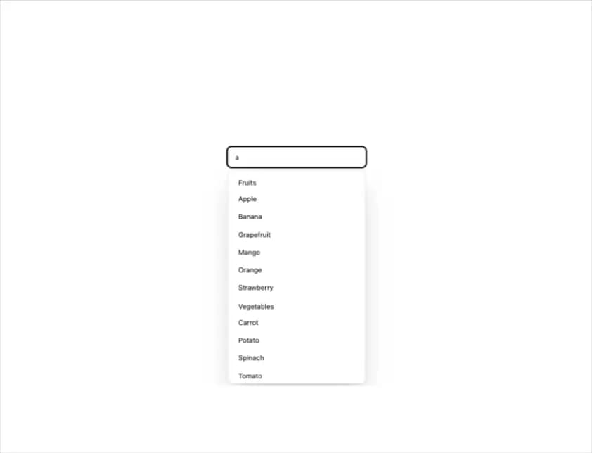 Grouped autocomplete options preview