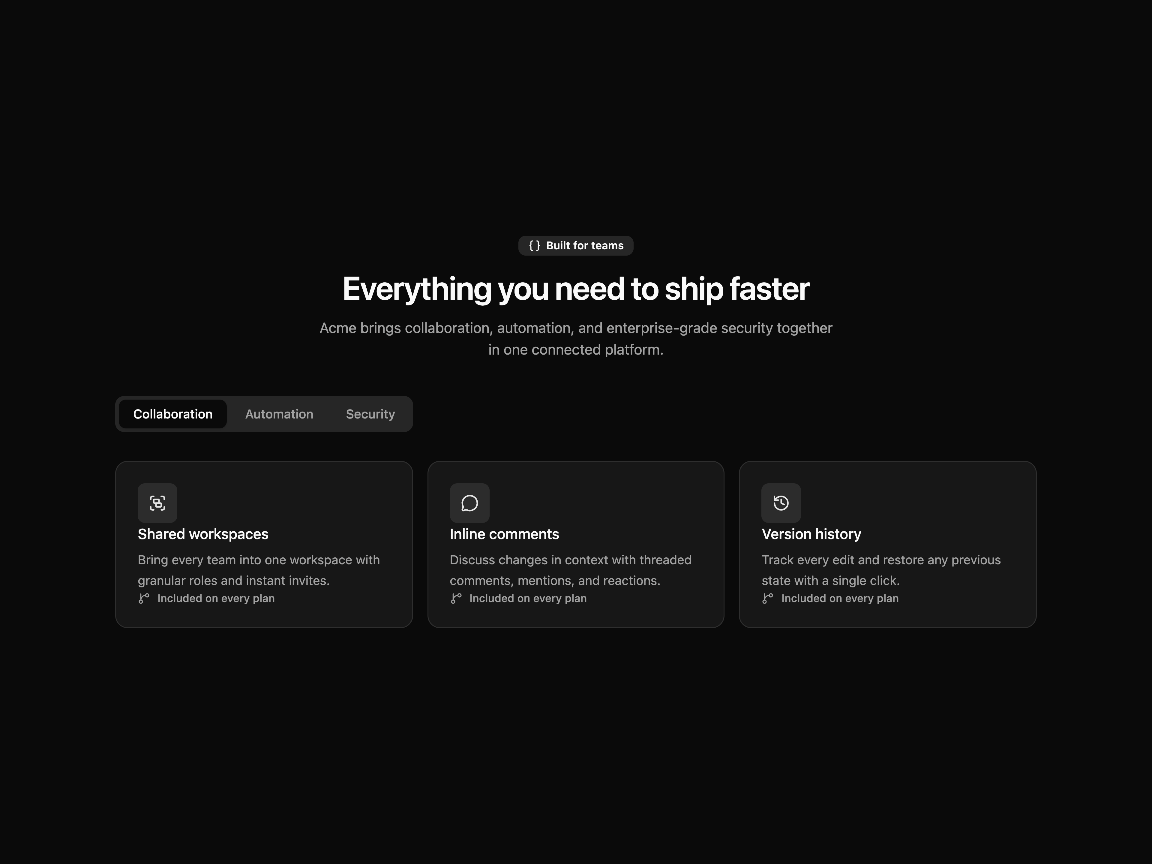 Tabbed Feature Categories