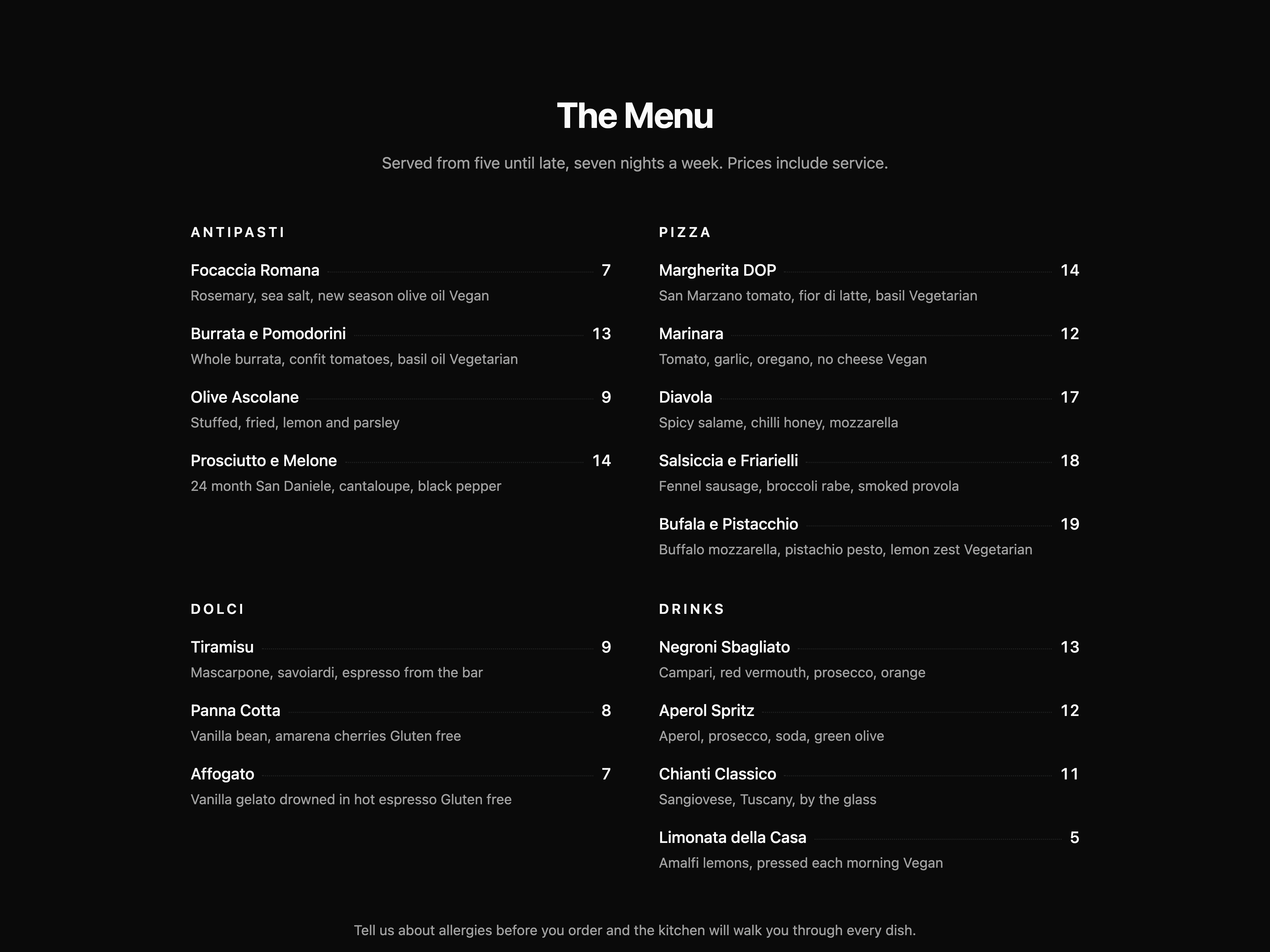 Restaurant Menu Block