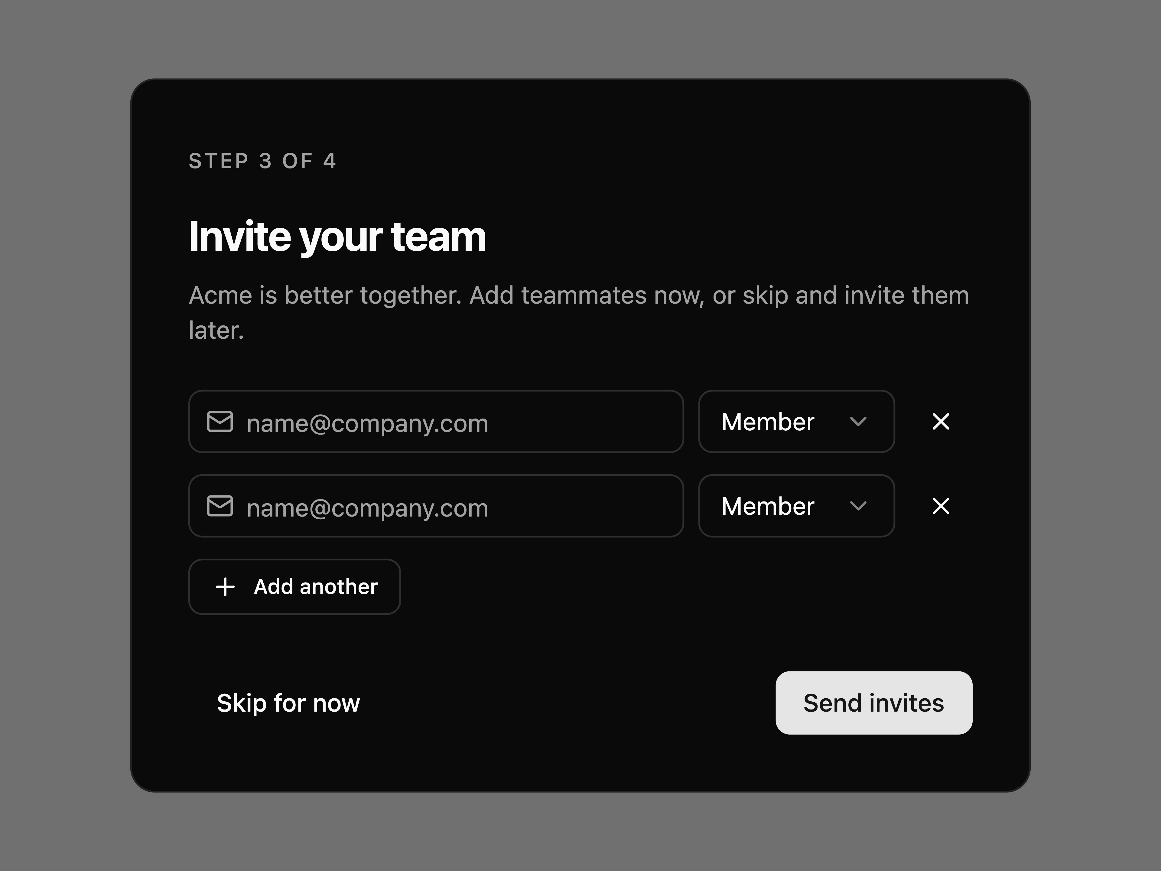 Invite Team Onboarding Step