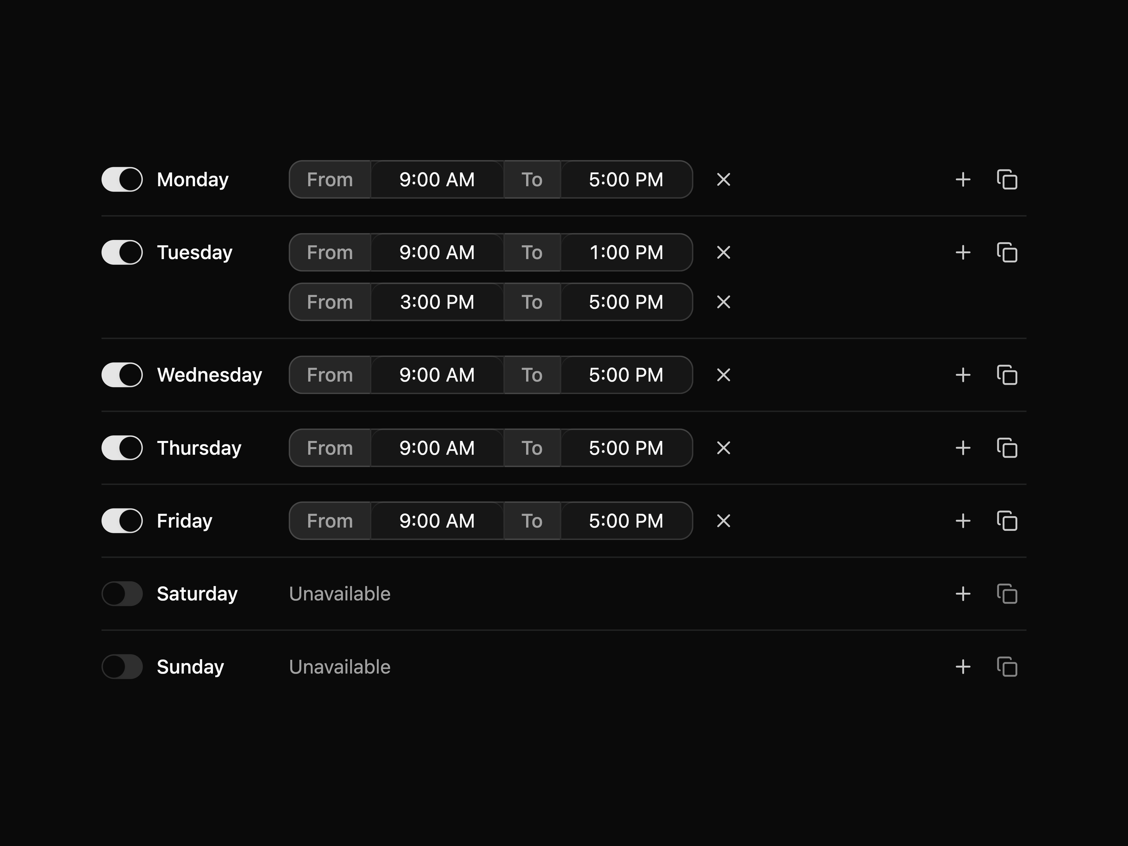 Weekly Availability Editor