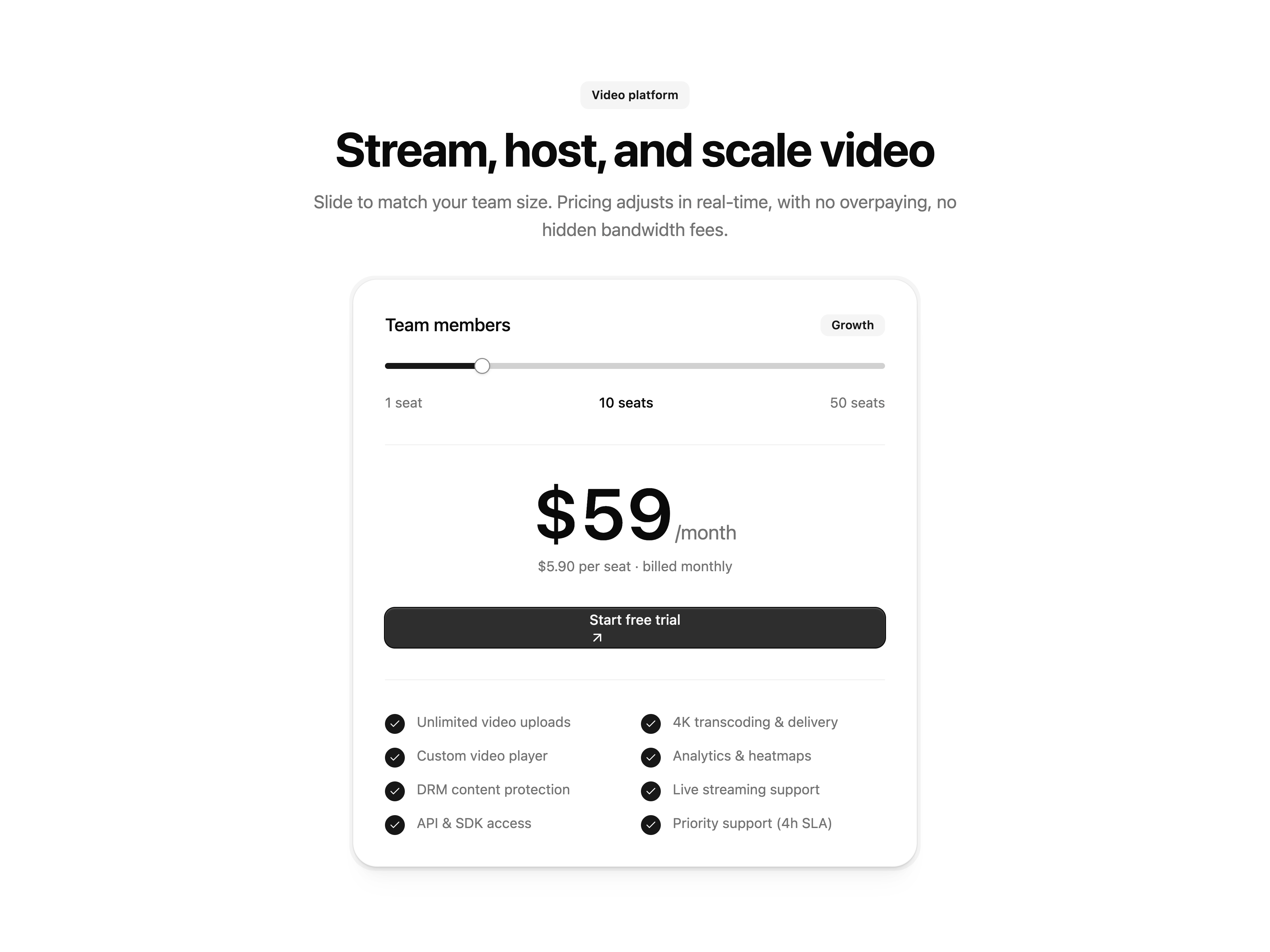 Seat Based Pricing Slider