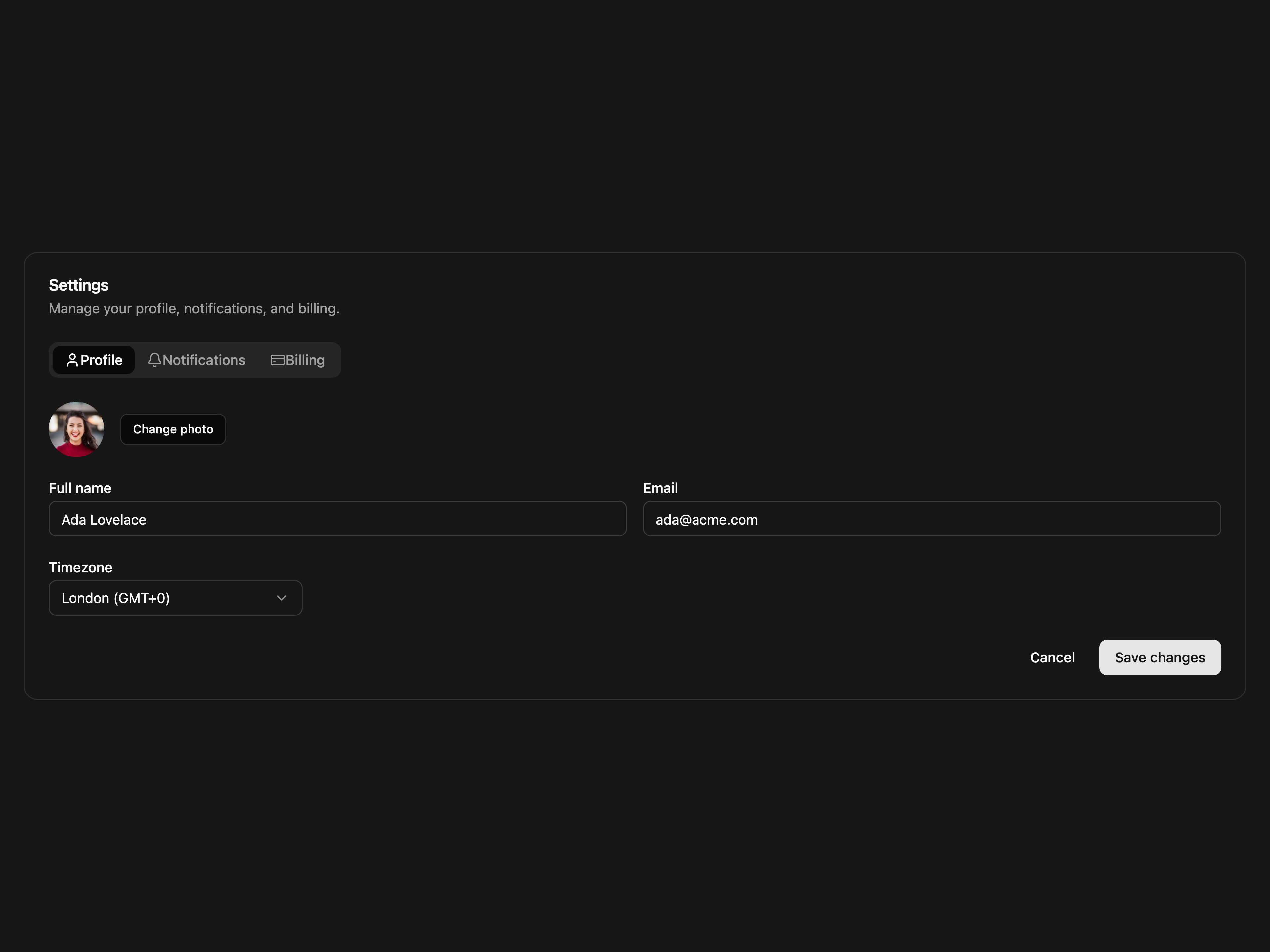 Settings Tabbed Sections