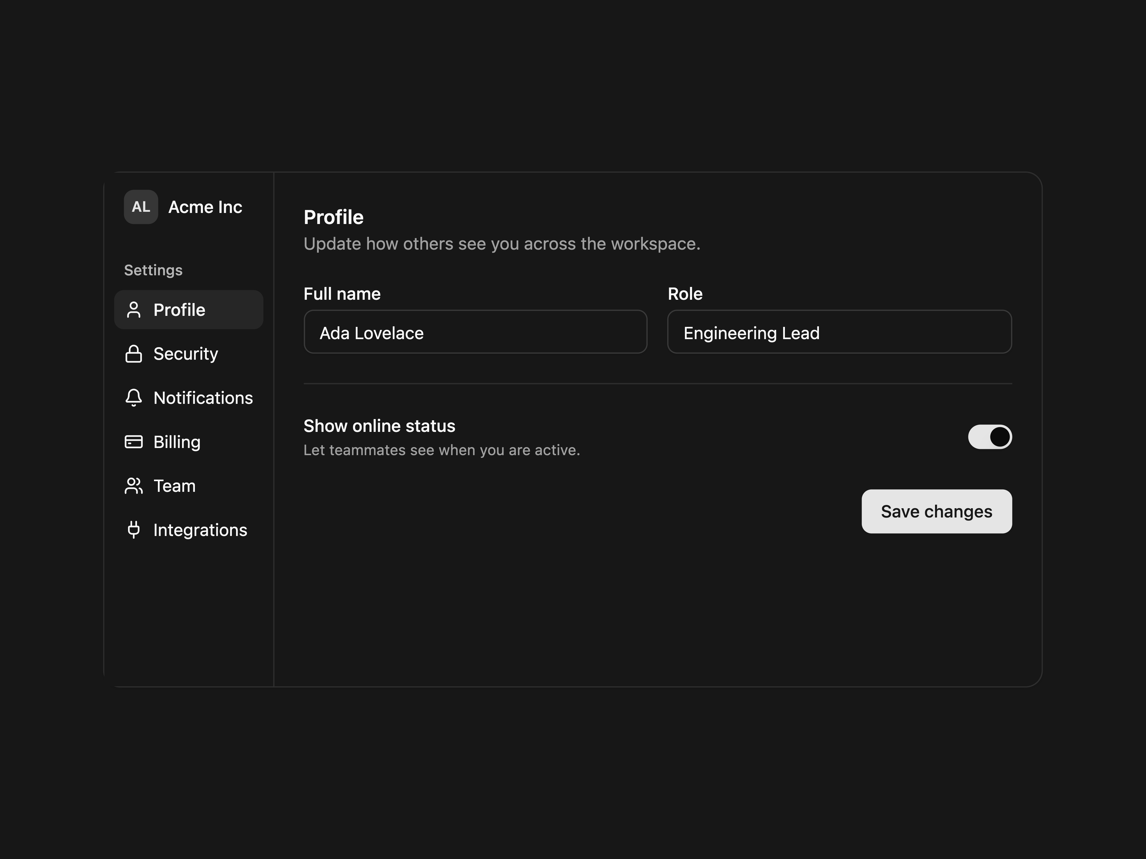 Settings Sidebar Layout