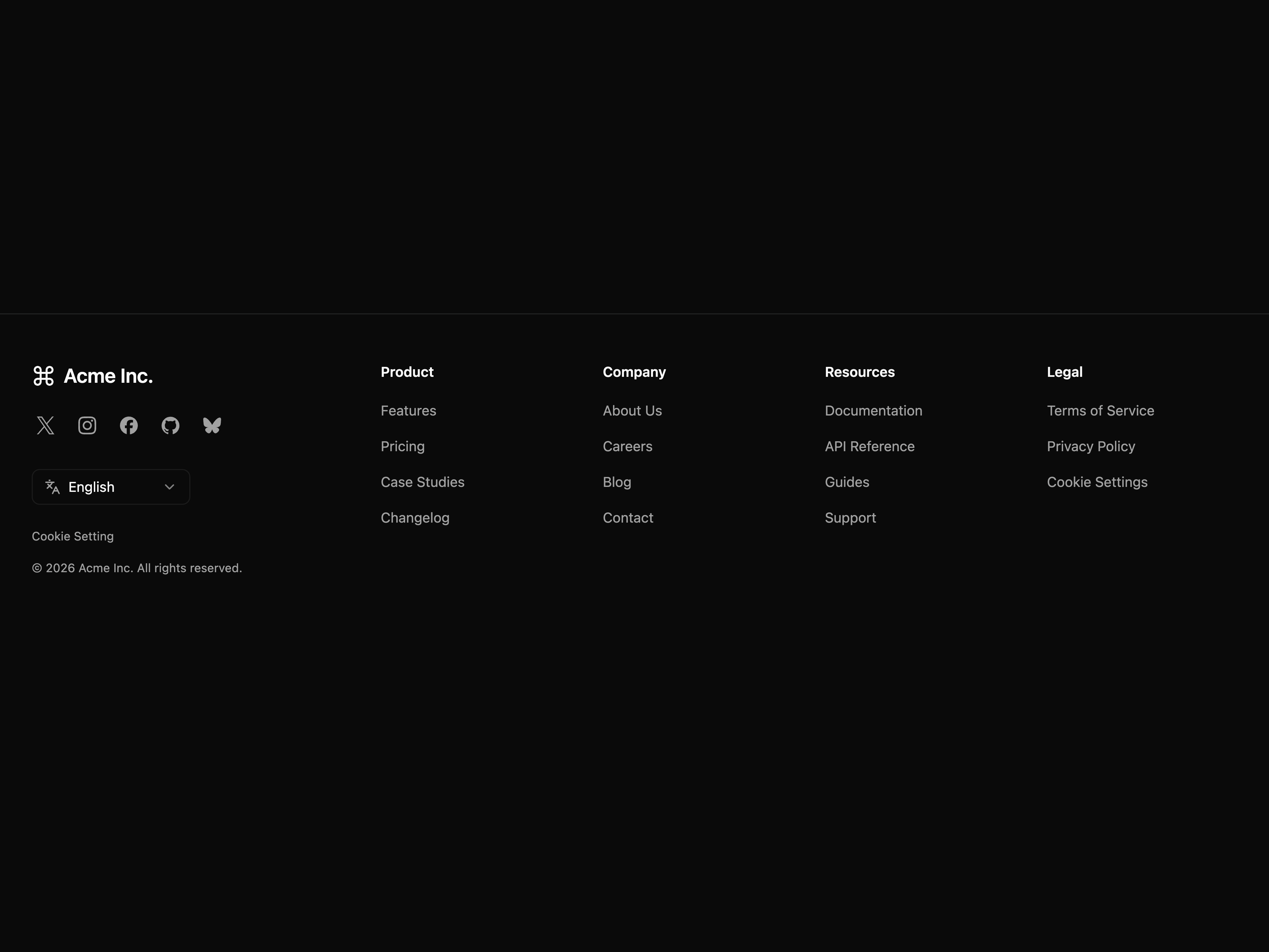 Footer with Social Links and Language Switcher