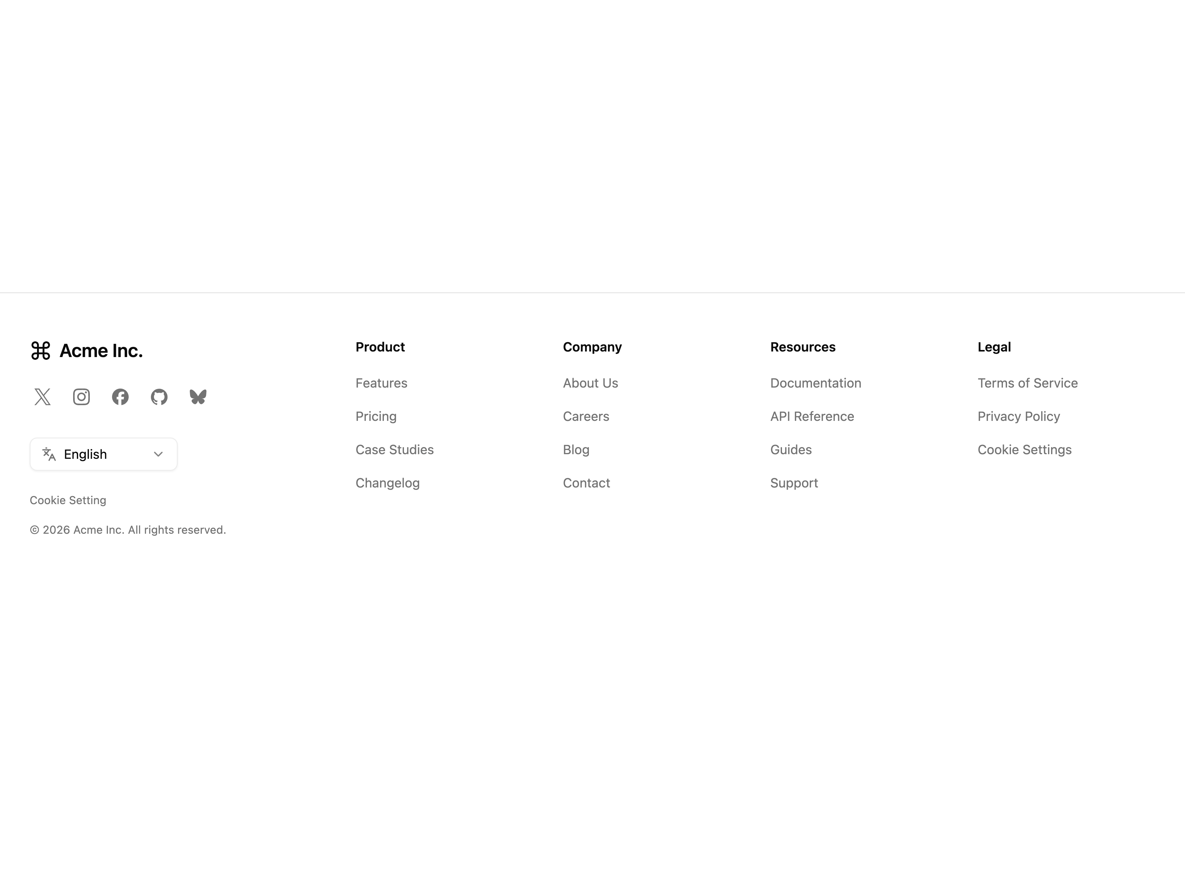 Footer with Social Links and Language Switcher