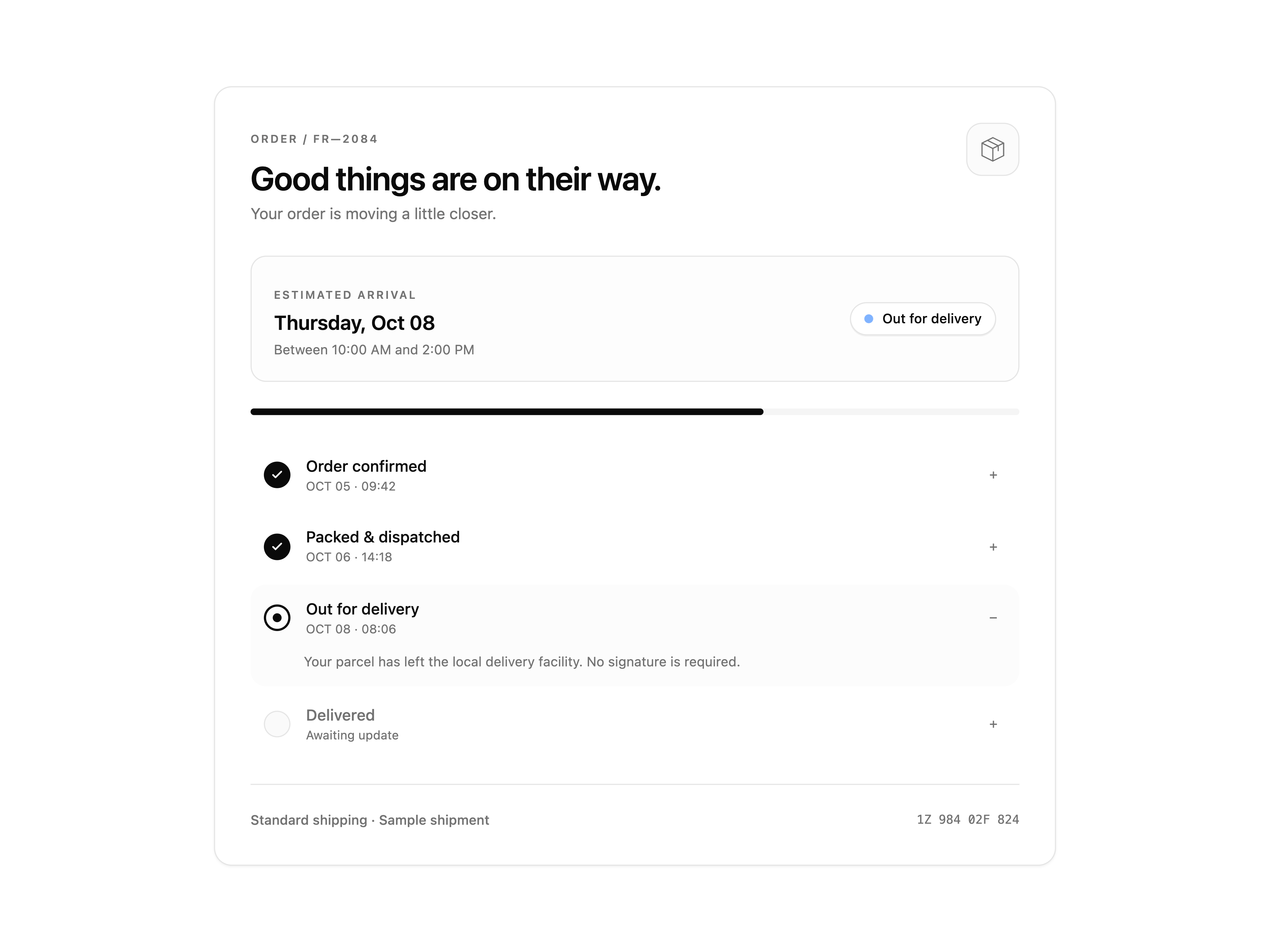 Delivery progress