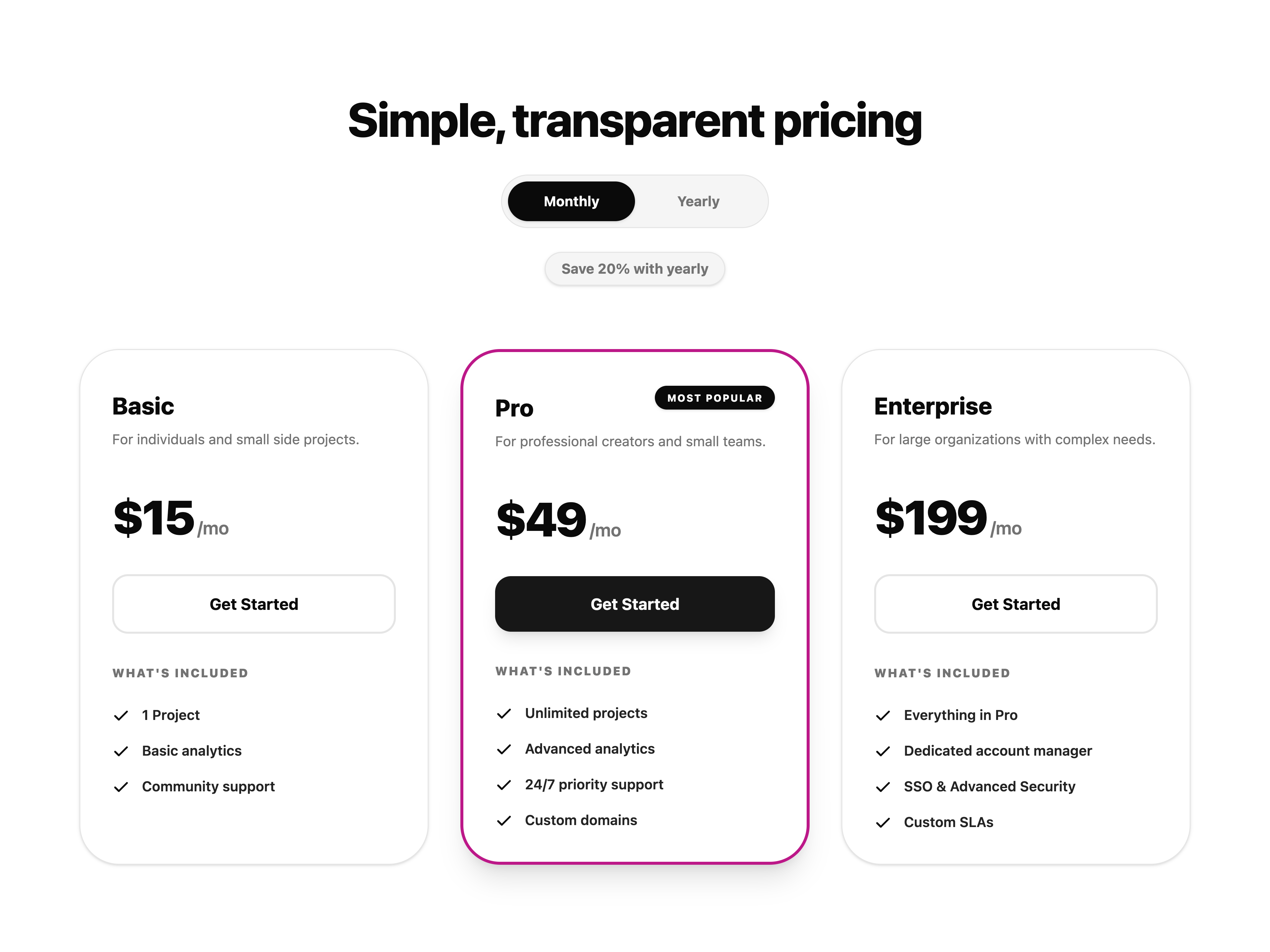 Glowing Pricing Tiers