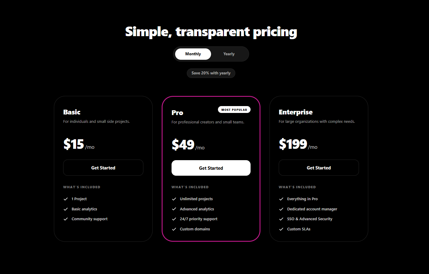 Pricing Cards