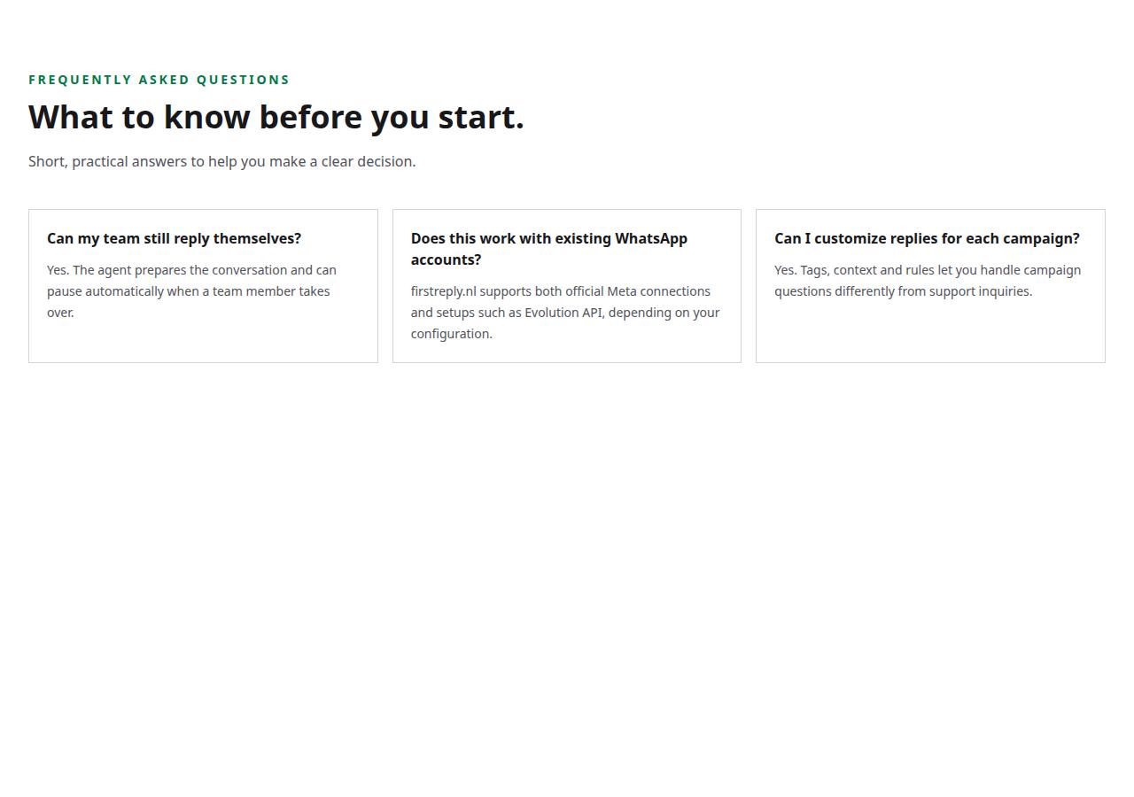 FirstReply Product faq