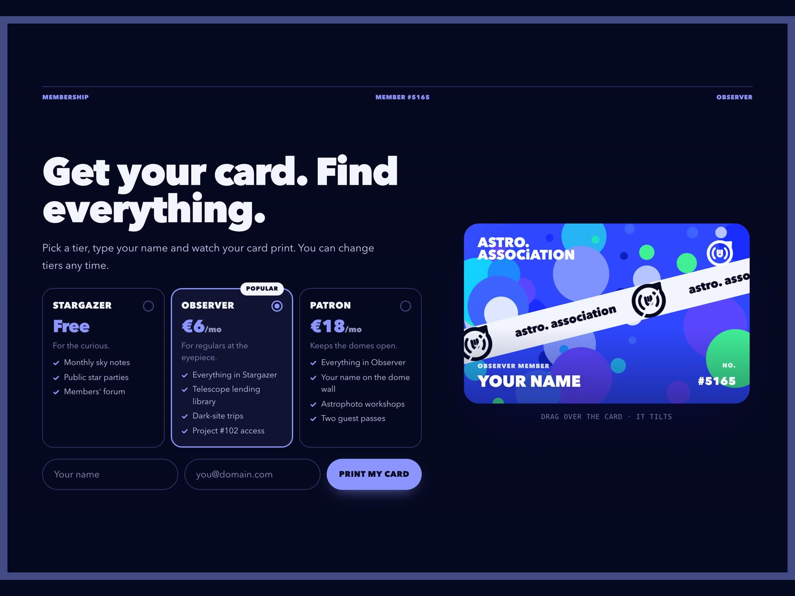 Membership Signup with Live Member Card