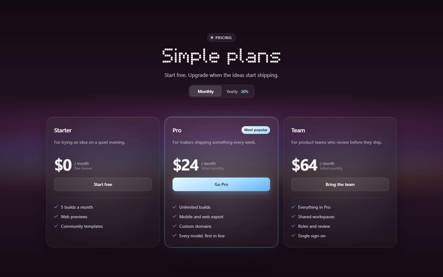 Glassmorphism Pricing Section