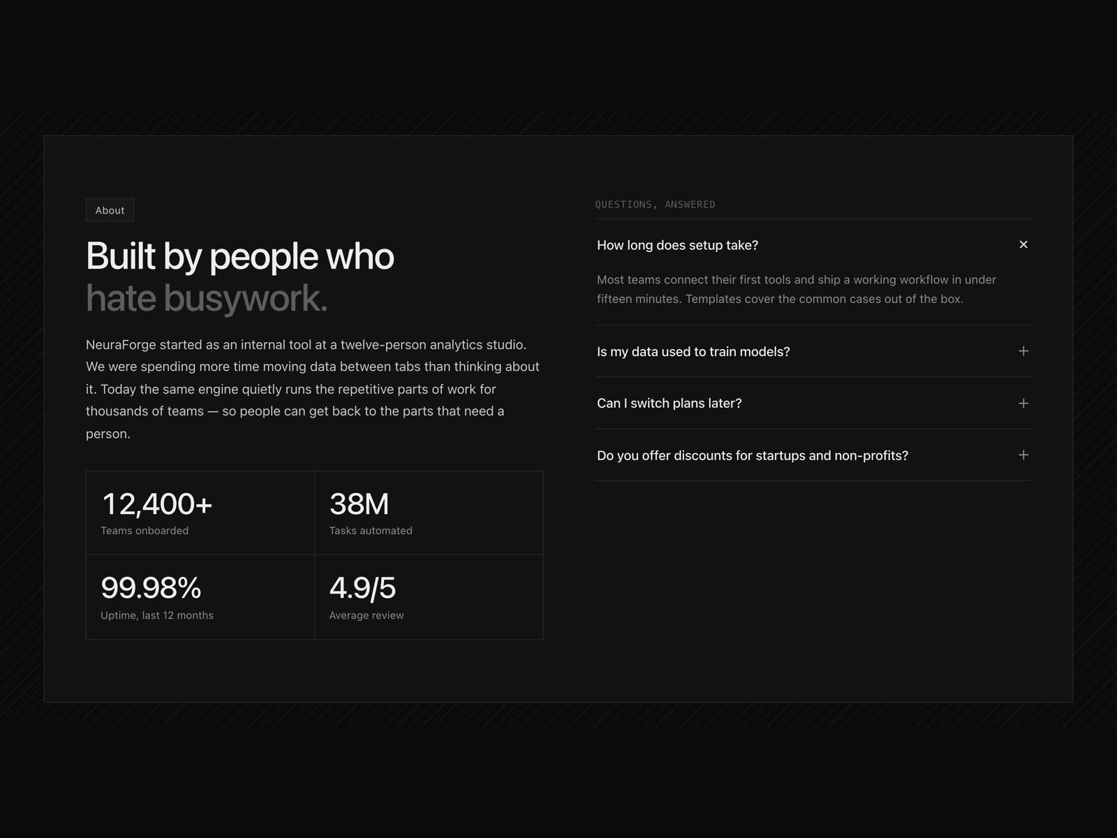 FAQ Section with About Stats