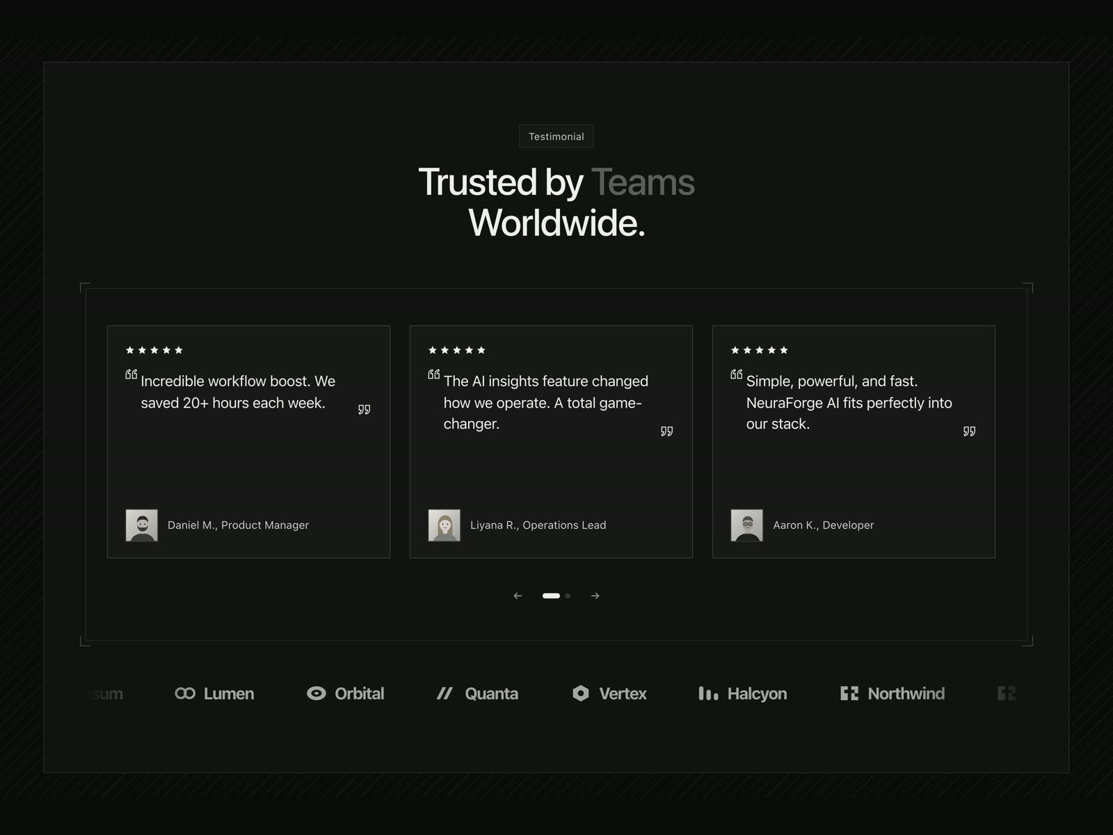 Testimonials Section with Logo Marquee
