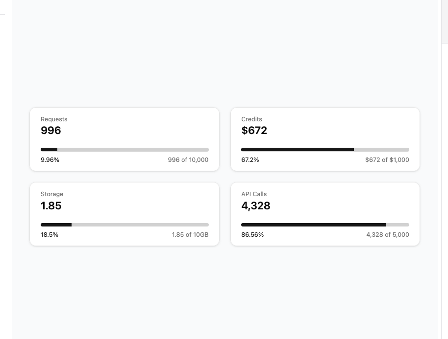 Stats cards with links