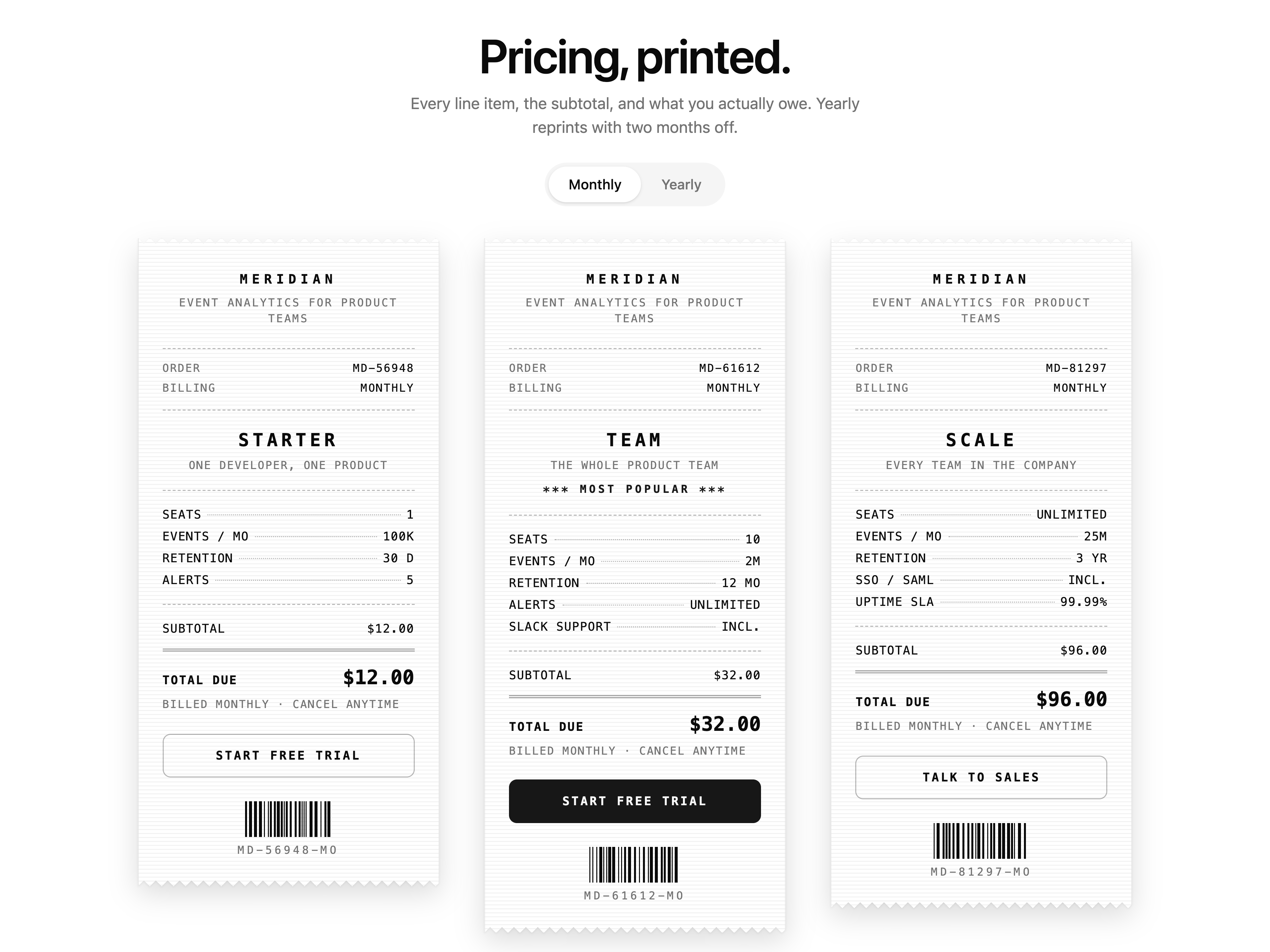 Receipt Pricing