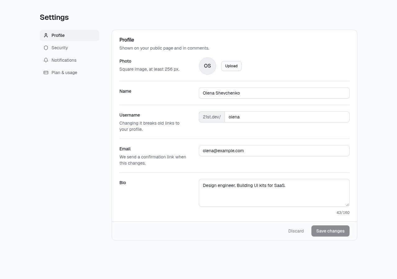 Account Settings Page