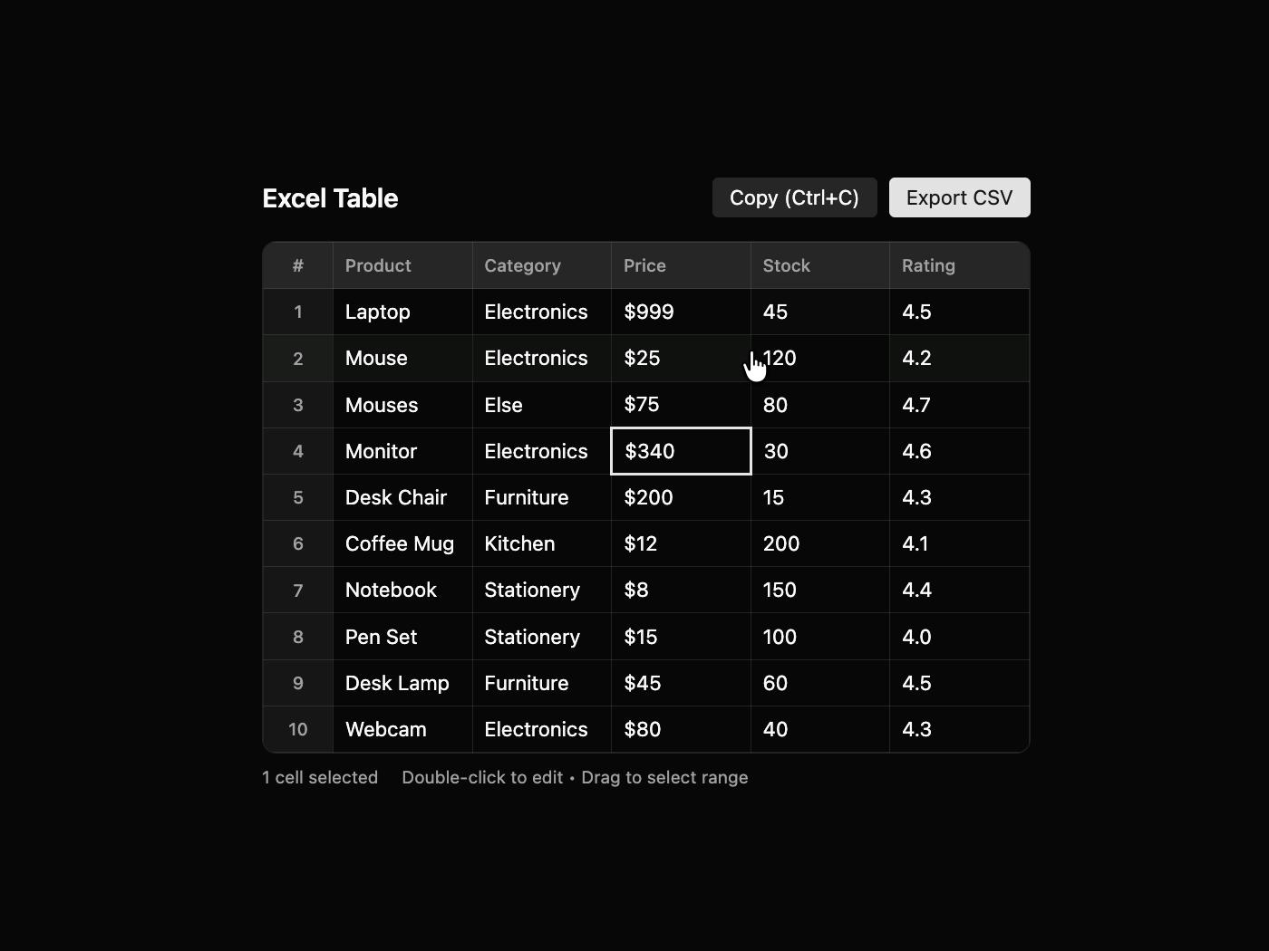 Excel Style Table