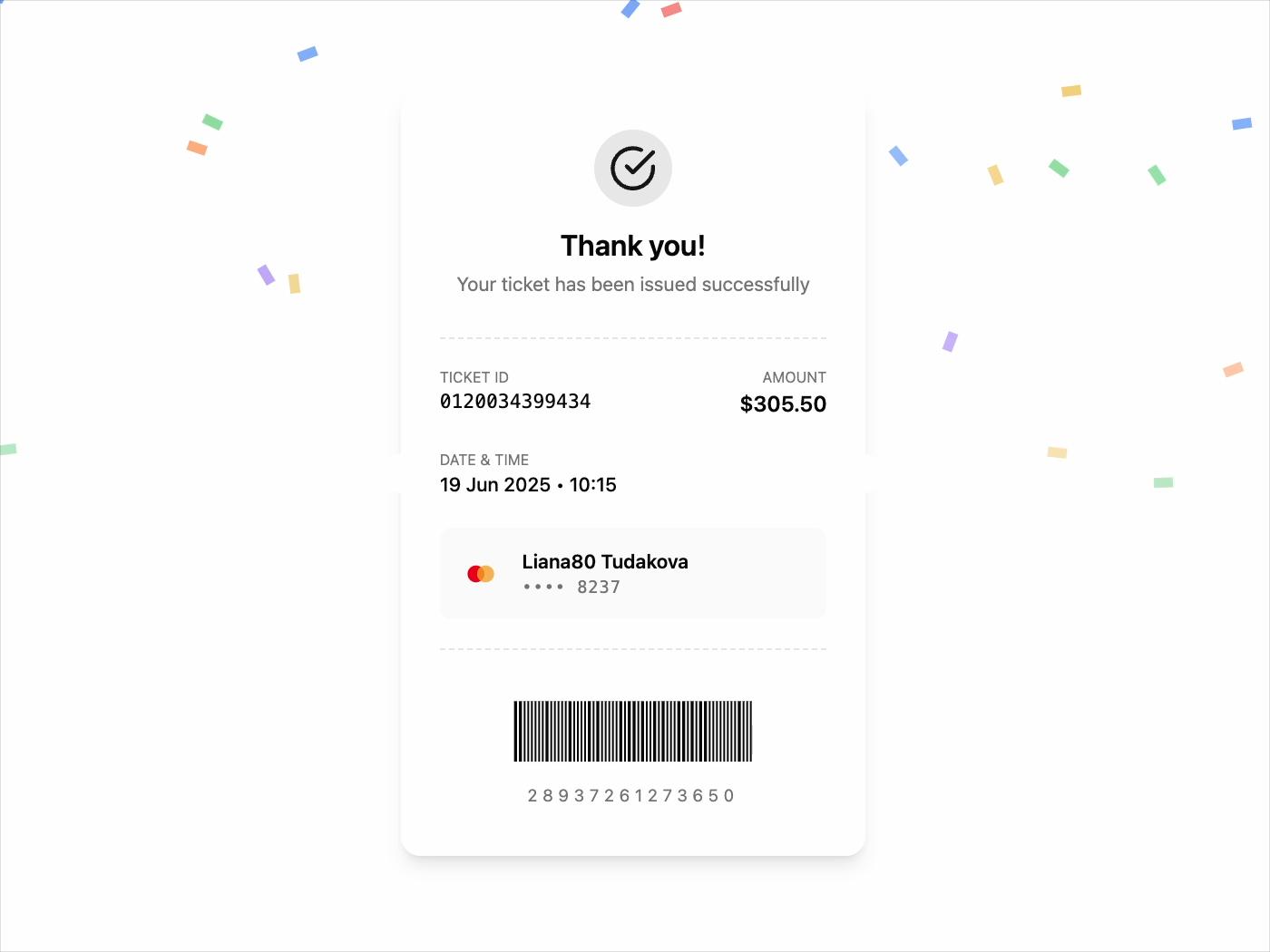 Ticket Confirmation Card