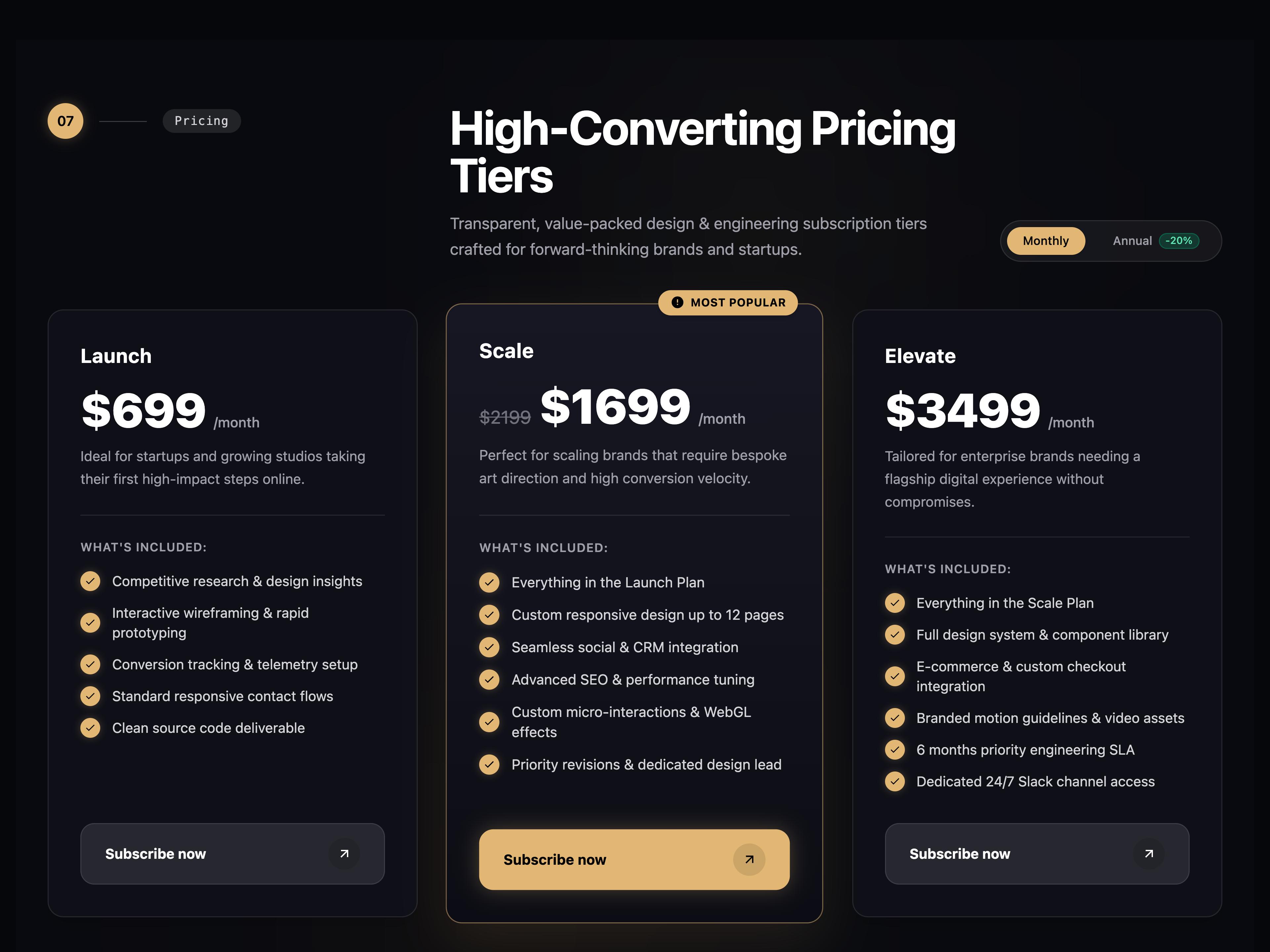 Studiova Luxury Pricing Table