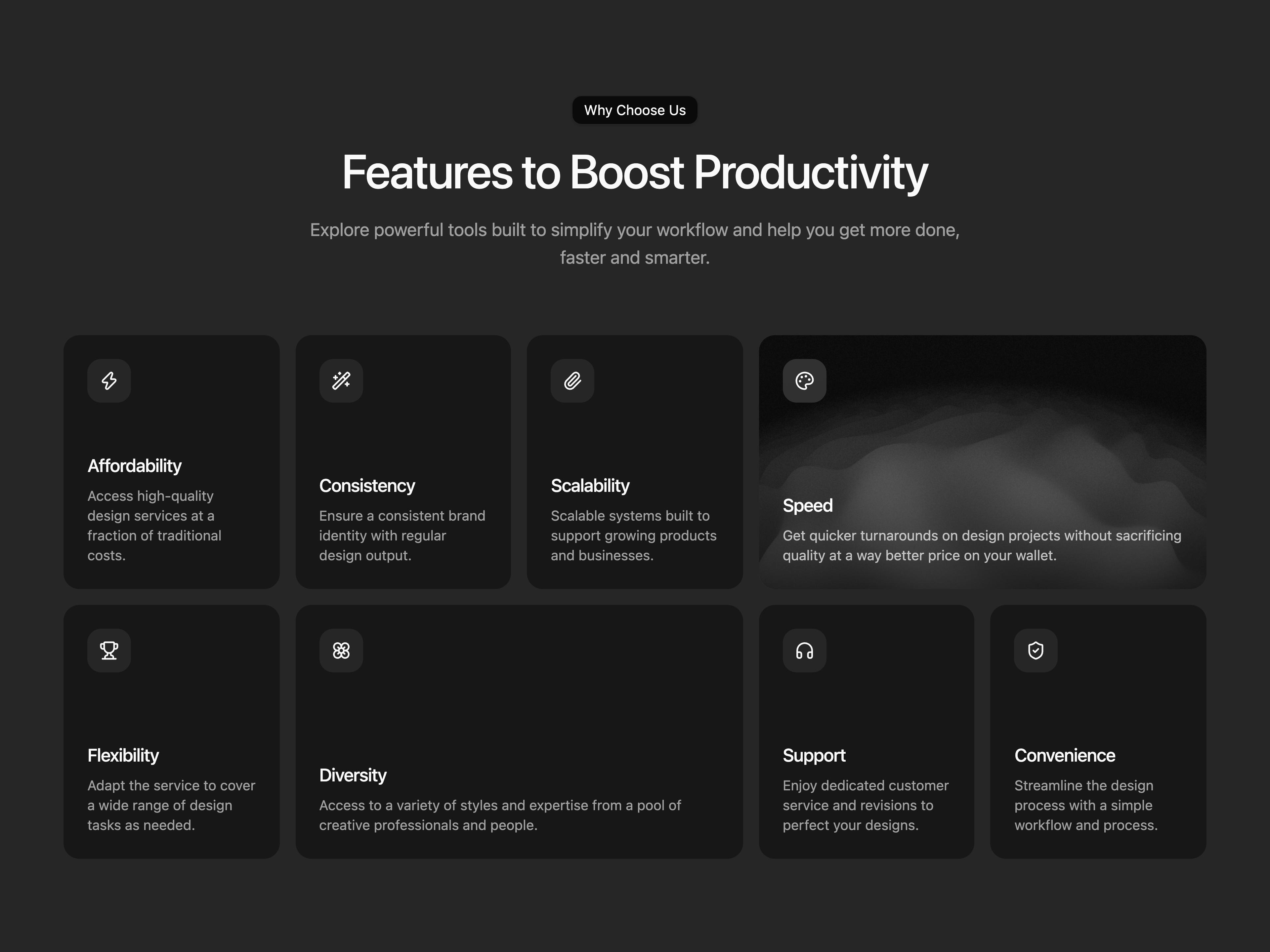 Feature Bento Grid with Animated Waves