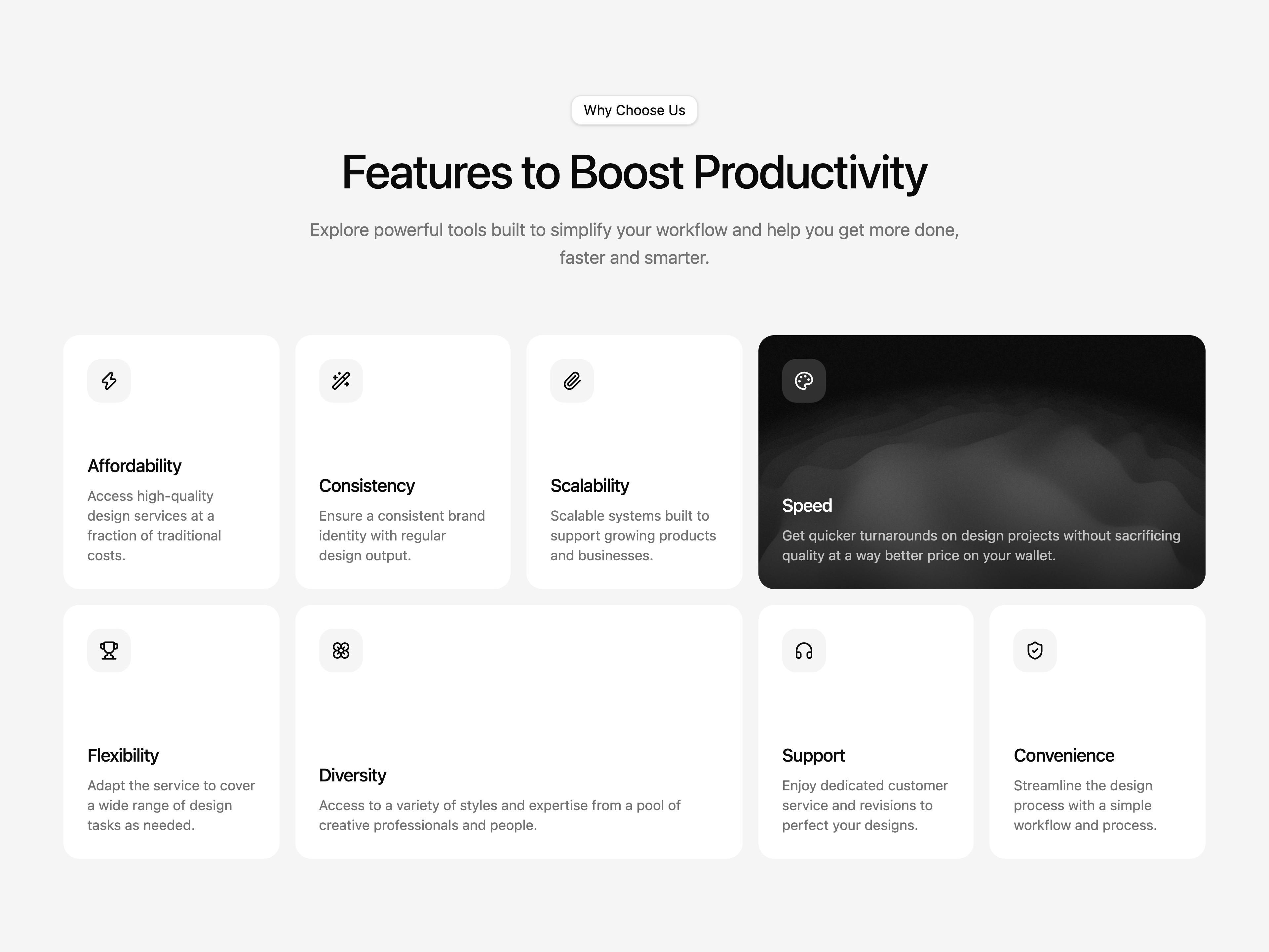 Feature Bento Grid with Animated Waves